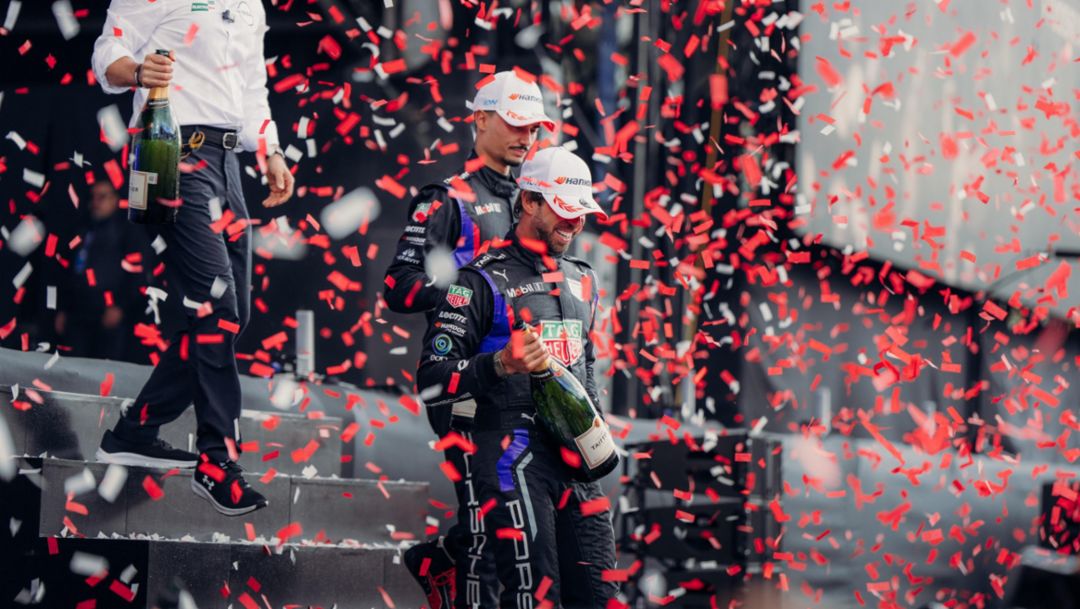 António Félix da Costa (delante) y Pascal Wehrlein, E-Prix de Ciudad de México, 2024, Porsche AG