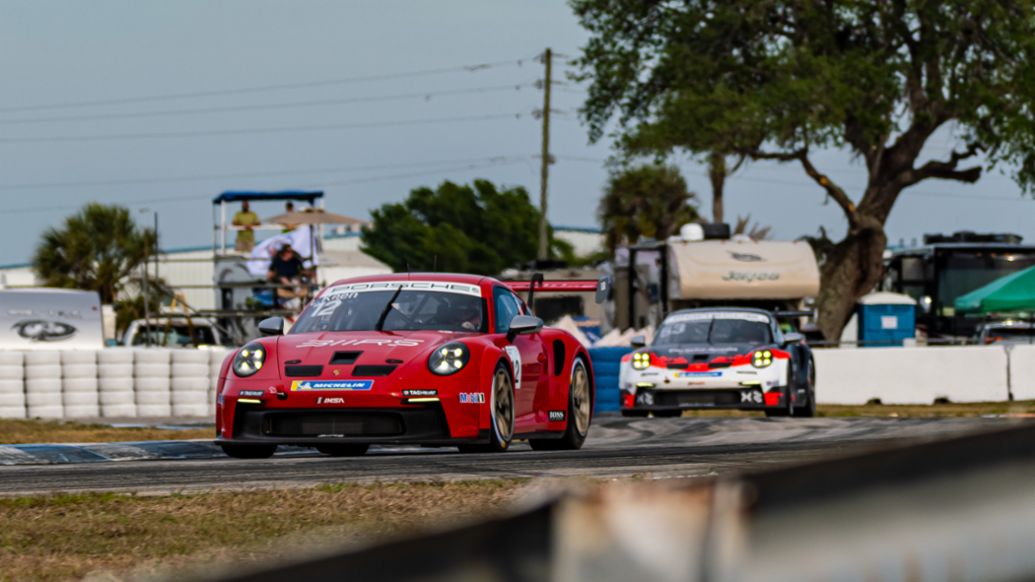 Porsche Carrera Cup North America - Sebring - Race 1 - Leh Keen (USA) on the way to third-place finish, 2021, PCNA