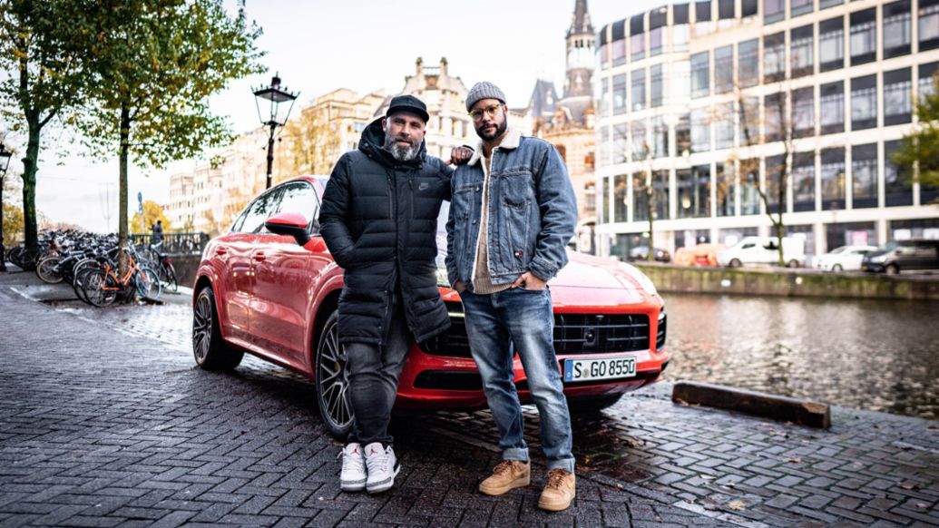 Niko Hüls, Rapper Pete Philly, l-r, Roadtrip Back2Tape, Amsterdam, 2020, Porsche AG
