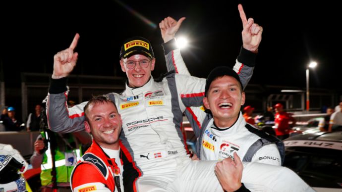Nick Tandy (GB), Dennis Olsen (N), Mathieu Jaminet (F), l-r, Race, Intercontinental GT Challenge, round 5, Kyalami/South Africa, 2019, Porsche AG