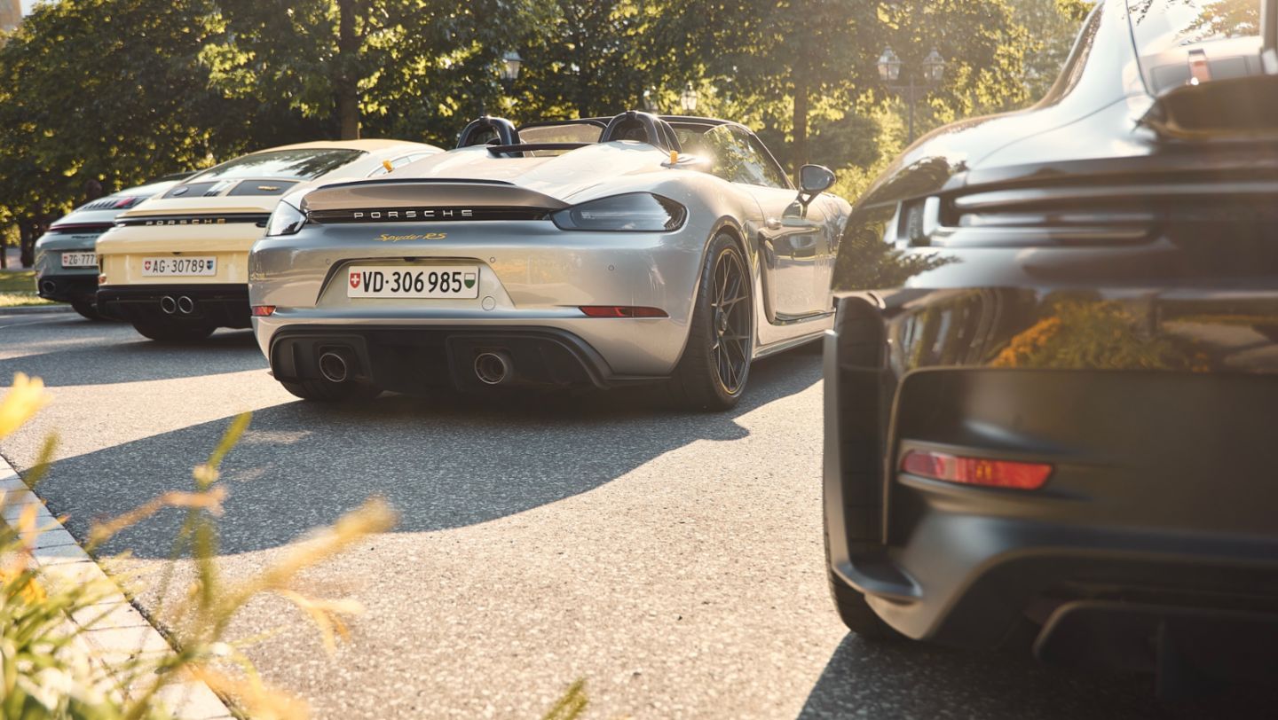 911 S/T ; 718 Spyder RS ; 911 GT3 RS (l-r), Sonderwunsch Road Tour, 2026, Porsche Schweiz AG