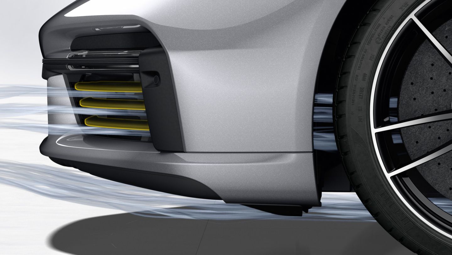 911 Turbo S, deflectores de aire de refrigeración, Porsche Active Aerodynamics (PAA), 2020, Porsche AG