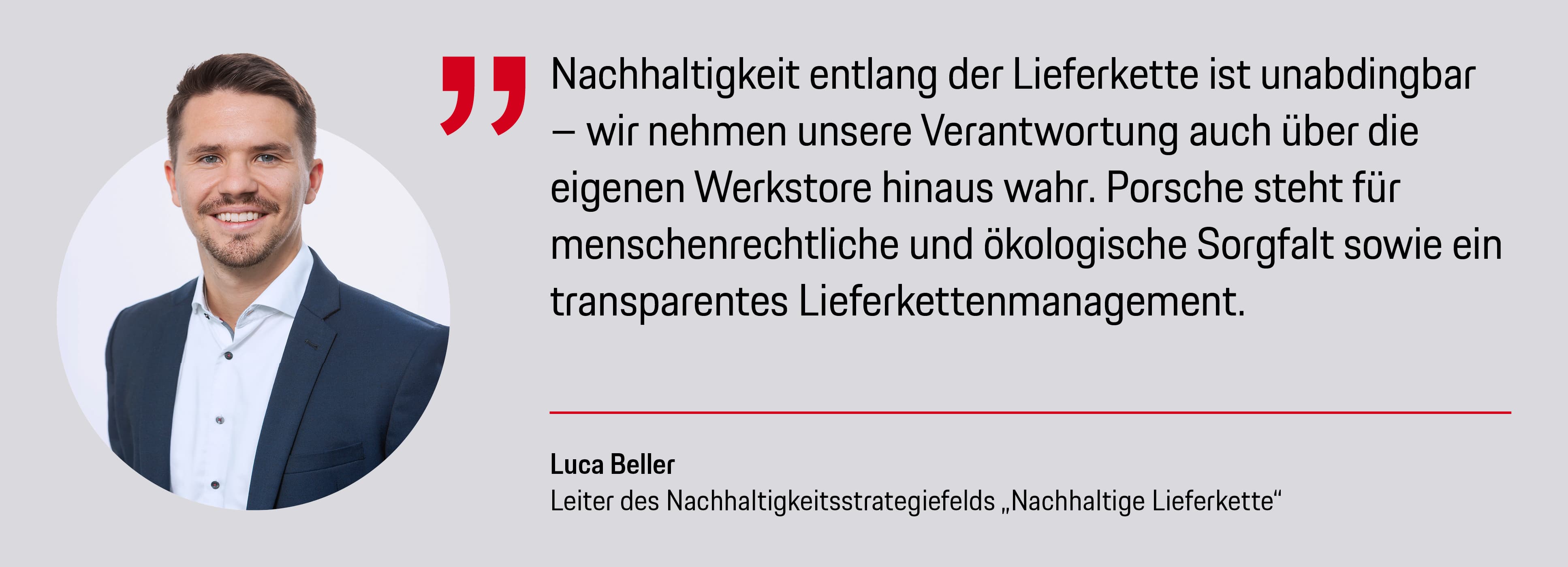 Luca Beller, Leiter des Nachhaltigkeitsstrategiefelds &bdquo;Nachhaltige Lieferkette", 2026, Porsche AG